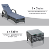 Garden Rattan Furniture 3 PC Sun Lounger Recliner Set & Side Table Patio Wicker - Image 6
