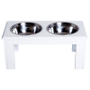 Raised Pet Feeder Elevated Double Staninless Steel Bowls Stand Water White - Image 7