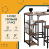 3PC Industrial Bar Height Dining Table Set With 2 Stools & Side Shelf, - Image 8