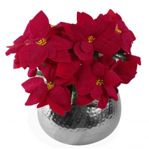 Artificial Christmas Xmas Poinsettias Silver Curve Large Metal Planter