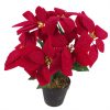 Artificial Christmas Xmas Red Poinsettia 40cm Gold Honeycomb Metal Planter - Image 2