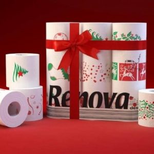 Renova 9 / 18 / 27 / 36 / 45 White Print 2 Ply Xmas Toilet Tissue Rolls