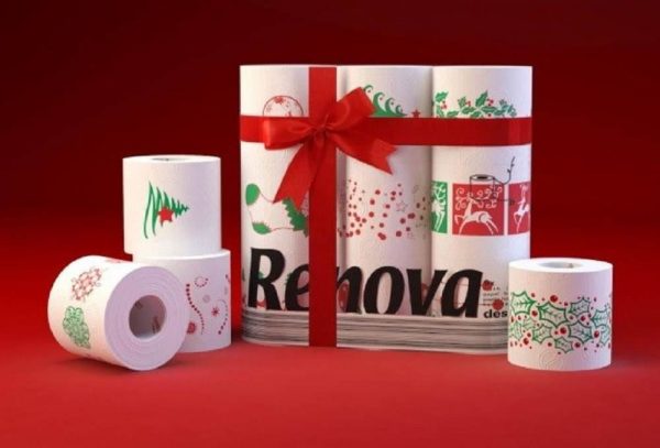 Renova 9 / 18 / 27 / 36 / 45 White Print 2 Ply Xmas Toilet Tissue Rolls