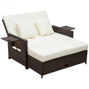 2 Seater Garden Rattan Sofa Sun Lounger Daybed Fire Retardant Sponge