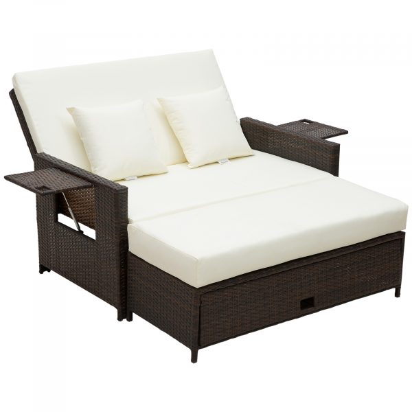 2 Seater Garden Rattan Sofa Sun Lounger Daybed Fire Retardant Sponge