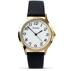 Sekonda Mens Basic Round White Dial Black Leather Strap Watch 3134