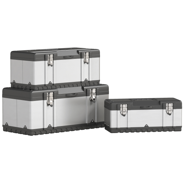 HOMCOM 3 Pieces Tool Case Set, 23" 19" 16" Stainless Steel Tool Boxes