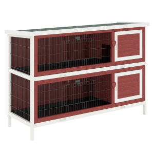 Two-Tier Elevated Wooden Rabbit Hutch Bunny Cage for Small Pet Animals w/ Tray
