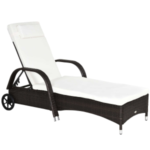 Adjustable Rattan Sun Lounger Outdoor Recliner w/ Cushion Garden Pool