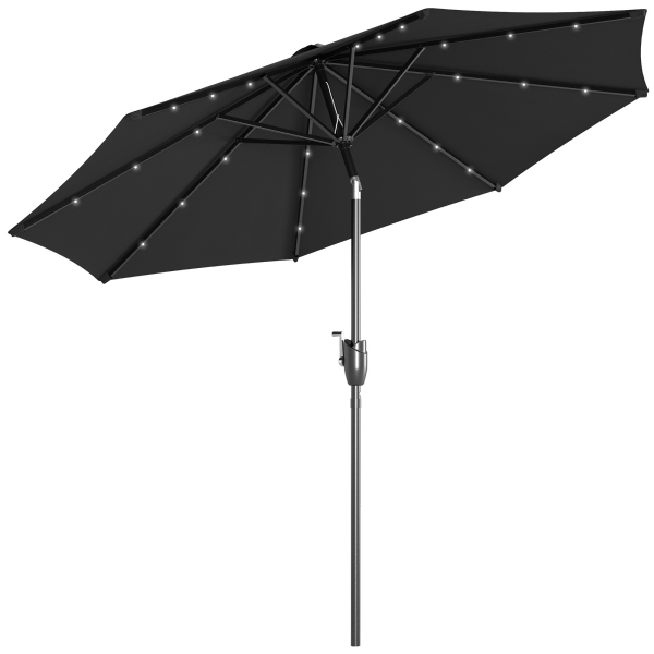 Garden 24 LED Light Parasol Outdoor Tilt Sun Umbrella Patio Club Party Sunshade