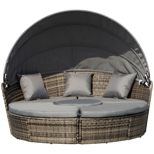 5 Pc Outdoor Plastic Rattan Wicker Round Sofa Bed Coffee Table Sectional Set