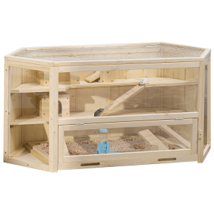 Three-Tier Wooden Hamster Cage Gerbil Play Centre w/ Sliding Tray, Ramps