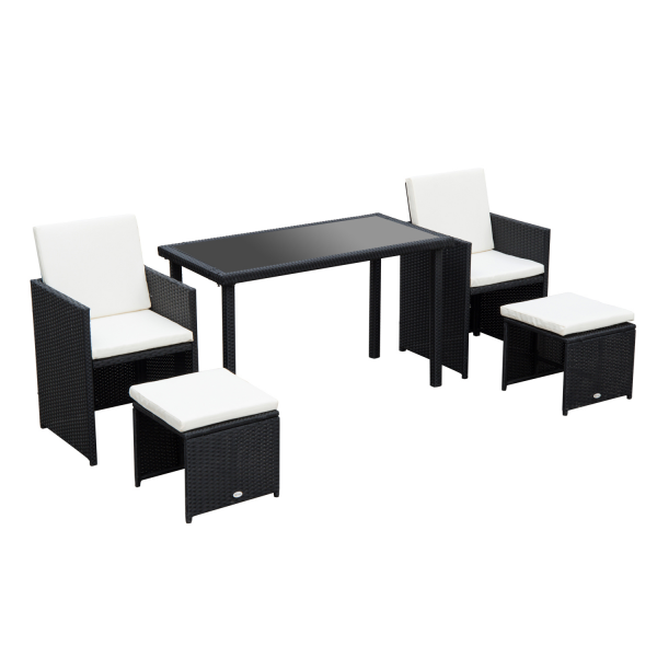 5 PCs Rattan Garden Furniture Wicker Weave Sofa Set Dining Table Chair Footrest