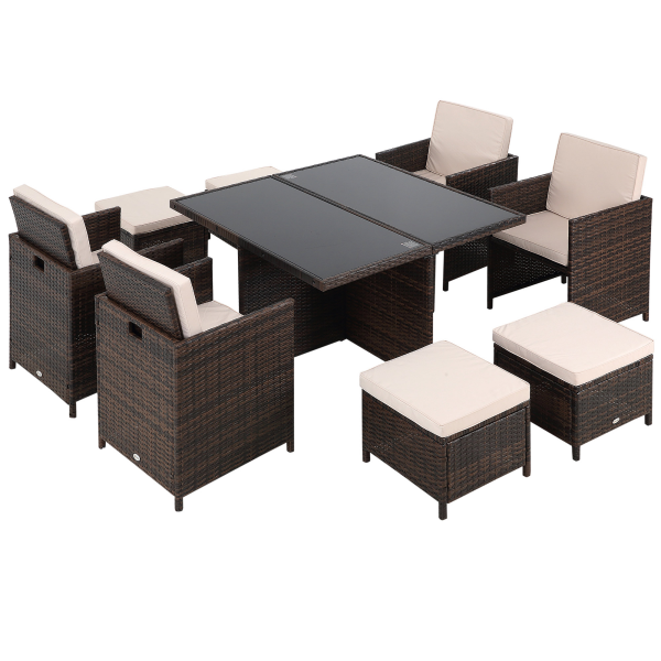 9PC Rattan Garden Furniture Set 8 Wicker Dining Chairs Footrest Table