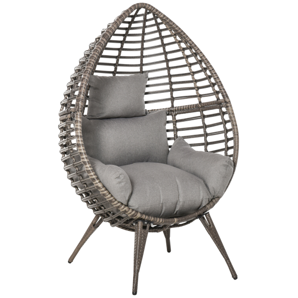 Outdoor Indoor Rattan Egg Chair Wicker Weave Teardrop Chair with Cushion