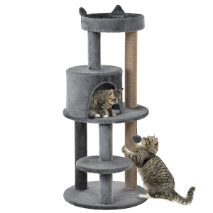 104cm Deluxe Cat Activity Tree w/ Scratching Posts Ear Perch House - Grey