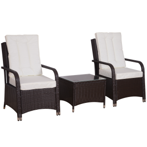 Rattan Garden Furniture 3 PCs Sofa Chair Table Bistro Set Wicker Weave