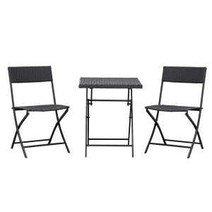 Rattan Garden Bistro Set Coffee 2 Wicker Weave Folding Chairs & 1 Square Table