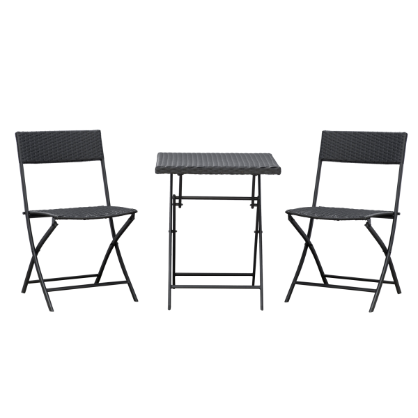 Rattan Garden Bistro Set Coffee 2 Wicker Weave Folding Chairs & 1 Square Table