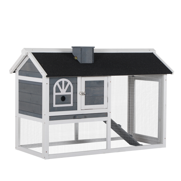 Rabbit Hutch Wood Bunny Cage for Outdoor Indoor w/ Pull Out Tray Run Box Ramp