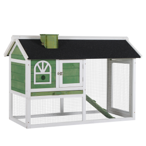 Rabbit Hutch Wood Bunny Cage for Outdoor Indoor w/ Pull Out Tray Run Ramp Green