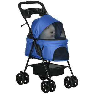 Pet Stroller Foldable Travel Carriage with Brake Basket Adjustable Canopy