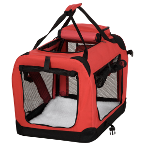 Folding Pet Carrier Bag Soft Portable Cat Travel Cage, 60x42x42 cm, Red