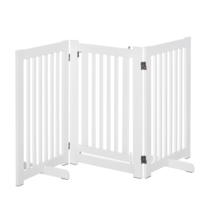 MDF Dog Gate Step over Panel Fence Expandable Folding w/Latch Support Feet White