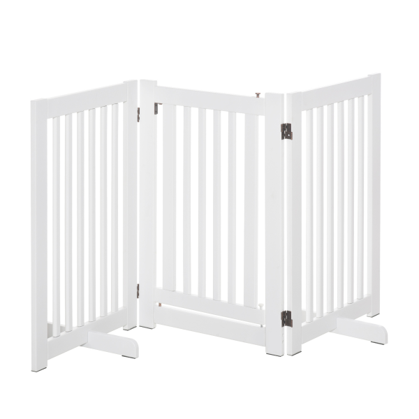 MDF Dog Gate Step over Panel Fence Expandable Folding w/Latch Support Feet White
