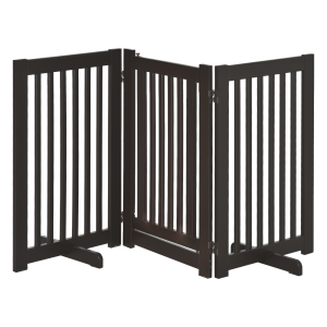 MDF Dog Gate Step over Panel Fence Expandable Folding w/Latch Support Feet Brown
