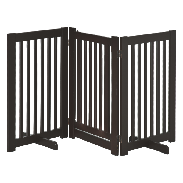 MDF Dog Gate Step over Panel Fence Expandable Folding w/Latch Support Feet Brown