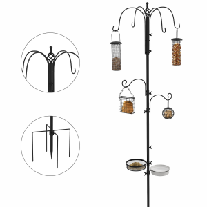 Bird Feeding Station Kit Wild Bird Feeder Pole w/ 6 Hooks 4 Hanging Feeders