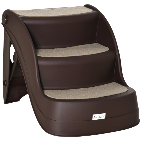 Portable Dog Steps Non-slip Pet Stairs 3-Step Design for High Beds Sofas, Brown