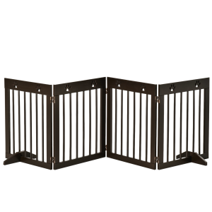 Freestanding Pet Gate 4 Panel Folding Wooden Dog Barrier w/ Support Feet