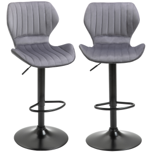 Set of 2 Velvet-Touch Fabric Adjustable Swivel Chairs with Footrest, Grey