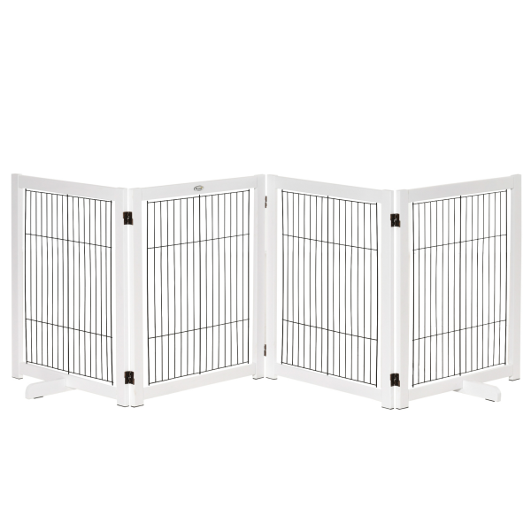 Freestanding Folding Pet Gate 4 Panels Dog Puppy Barrier with Support Feet