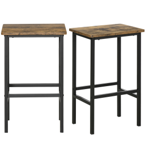 Set of 2 Kitchen Breakfast Bar Chairs with Footrest, Rustic Brown
