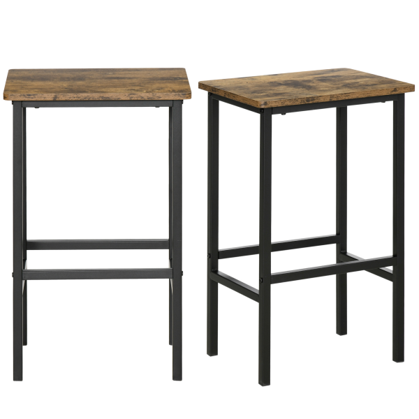 Set of 2 Kitchen Breakfast Bar Chairs with Footrest, Rustic Brown