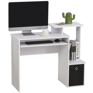 Computer Desk with Sliding Keyboard Tray Storage Drawer Shelf White
