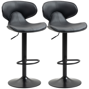 Set of 2, Barstools with Footrest and Backrest, Steel Frame Gas Lift Grey