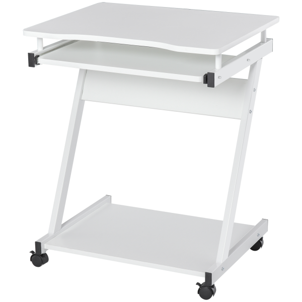 Computer Desk with 4 Moving Wheels Sliding Keyboard Tray White