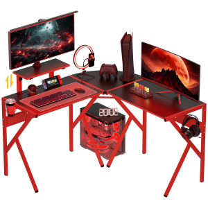 Gaming Desk L-ShapedPC Workstations Monitor Stand 49.25" x 49.25" x 29.5" Red