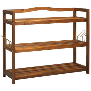 3-Tier Shoe Rack, Acacia Wooden2 Hangers, Holds up to 12 Pairs,