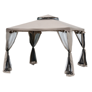 Outsunny Outdoor Gazebo, 2-tier Roof W/Netting, 295L x 295W x 263Hcm-Taupe