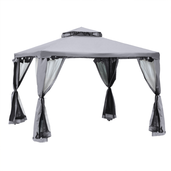 3x3M Metal Gazebo Garden Outdoor 2-tier Roof Marquee Party Tent Canopy - Crey