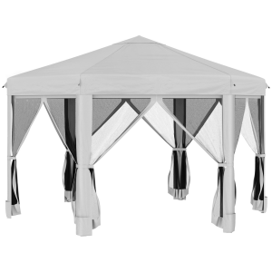 3.2m Pop Up Gazebo Hexagonal Canopy Mesh Sidewalls, Bag, Light Grey