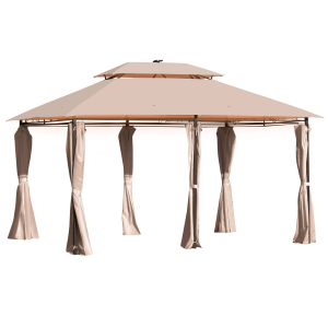 4 x 3m Outdoor Tent Garden Pavilion LED Solar Light Steel Frame, Khaki