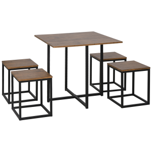 MDF Topped Steel 5-Piece Dining Set Dining Table with 4 Stools Black/Brown