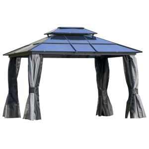 3.6x3m Polycarbonate Hardtop Patio Gazebo Steel Frame Net Sidewalls