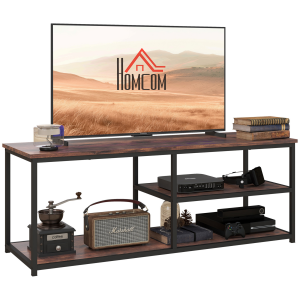 Steel Frame Industrial Style TV Stand w/ Shelf Black/Brown